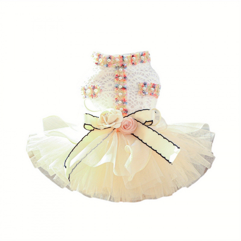 2026 New Cross-Border Dropshipping Pet Princess Dress Bow Pearl Tulle Patchwork Clothing Cross-Border