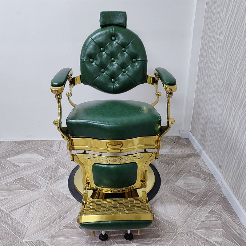 Fanjie Semi-Lying Reversible Barber Chair, Retro Green Hair Cutting Chair, Heavy-Duty Classy Hairdressing Chair for Hair Salons