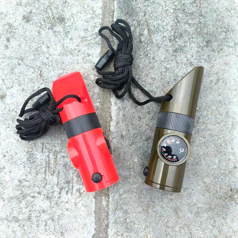 Уличный многофункциональный свисток семь в одном для выживания с фонариком, термометром, компасом и увеличительным стеклом