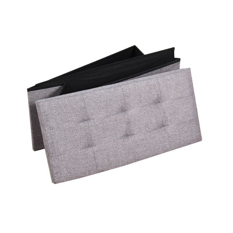 Foldable Double Seat Cotton Linen Storage Stool Household Products Storage Folding Stool Sofa Storage Box