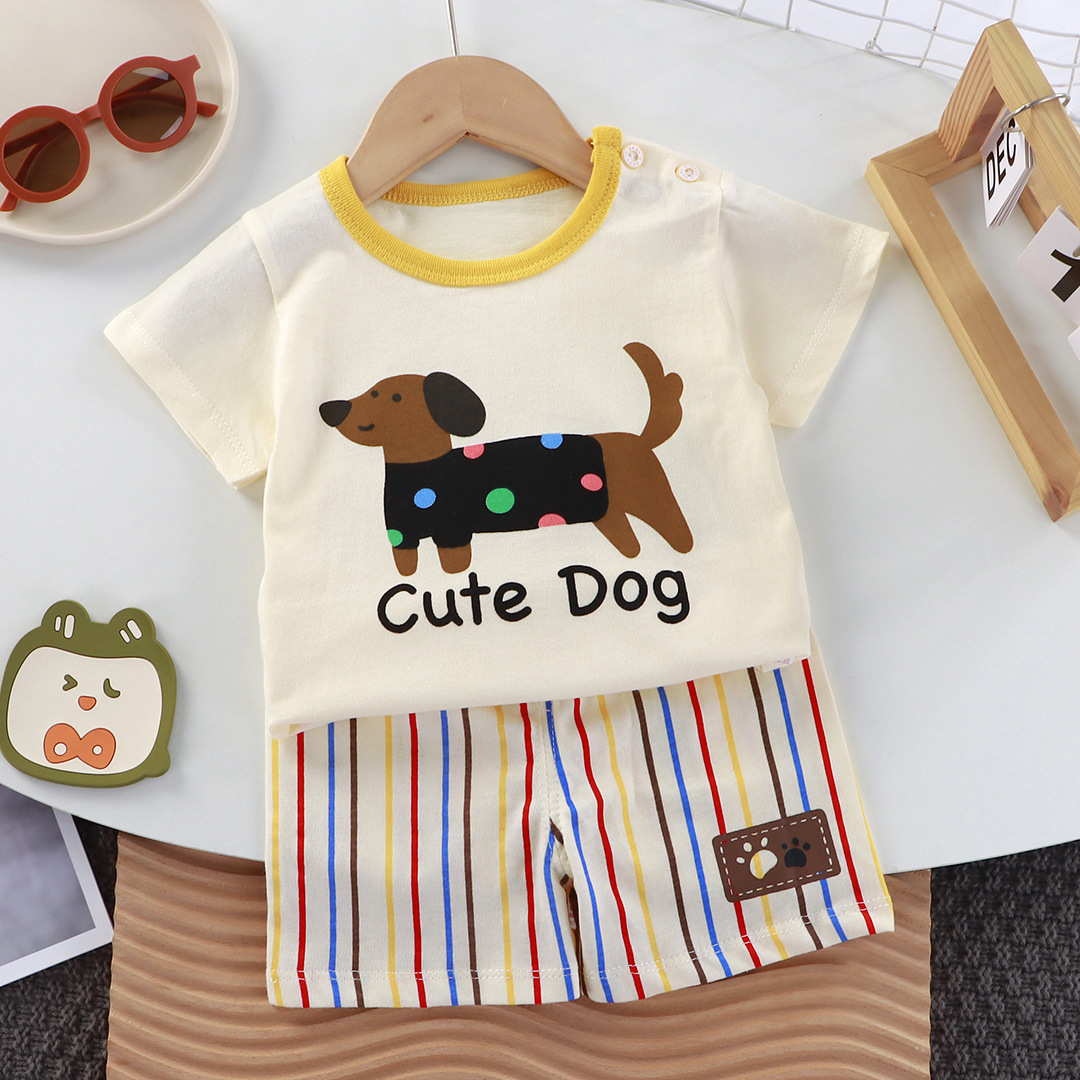 Новый комплект с коротким рукавом для детей, летняя одежда для девочек, футболка для мальчиков, двухпредметная одежда для малышей