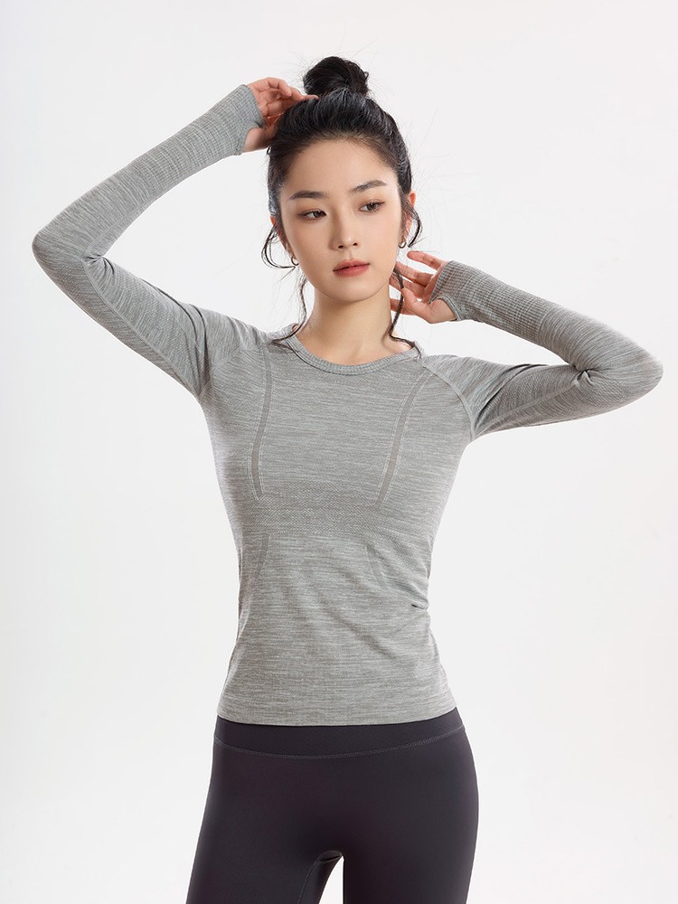 Seamless All-in-One Yoga Clothes Round Neck Slim-Fit Slimming Sports Long-Sleeved 2024 Autumn and Winter Top T-Shirt All-Match