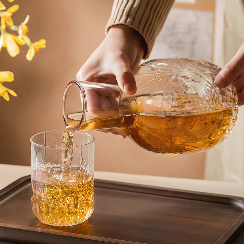 Cross-Border Creative Retro Carved Cold Water Kettle Glass High Temperature Resistant Cold Boiled Water Cup Set Cold Water Kettle Teapot
