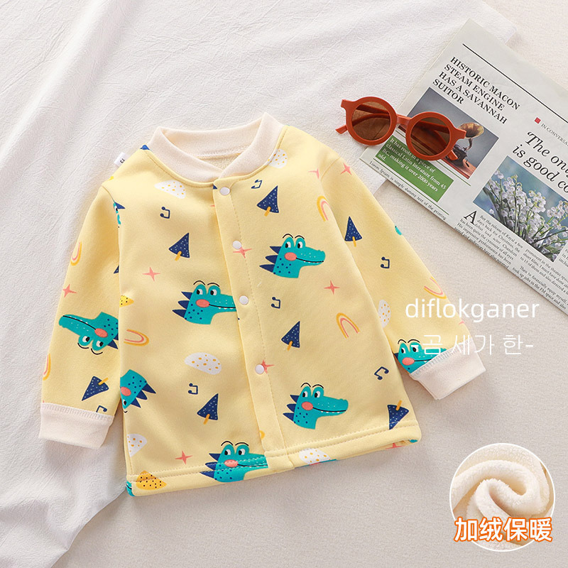 Winter Baby Home Clothes Base Shirt Newborn Baby Boys and Girls fleece-lined Thickened Thermal Underwear Single Top