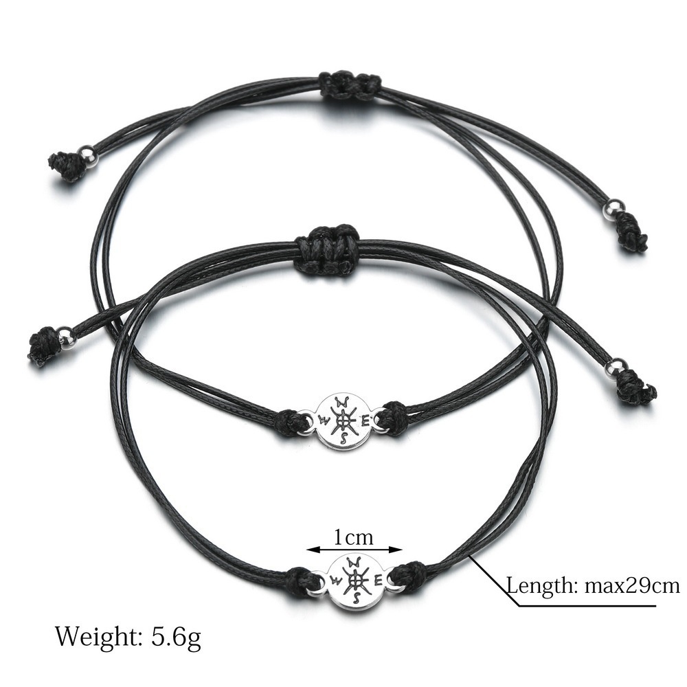 Cross-Border Popular Compass Bracelet European and American School Season Alloy Friendship Adjustable Wax Thread Braided Handmade Bracelet for Women