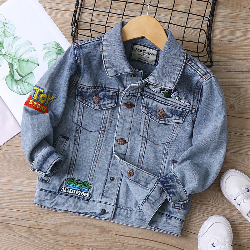 Cm-099 Letter Cartoon Embroidery Medium and Large Boys Denim Jacket 2021 Spring New Children's Clothing Children's Jacket