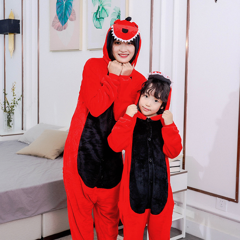Autumn and winter cartoon conjoined animal home clothing parent-child dinosaur flannel performance leisure home a generation of wholesale