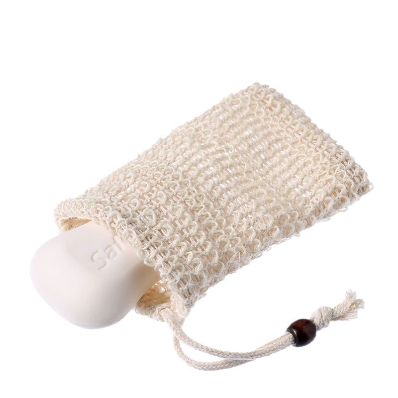 Cotton and Linen Foaming Mesh Sisal Soap Bag Storage Bag Linen Cotton Soap Bag Linen Drawstring Flap Pocket Pants Bathing and Portable