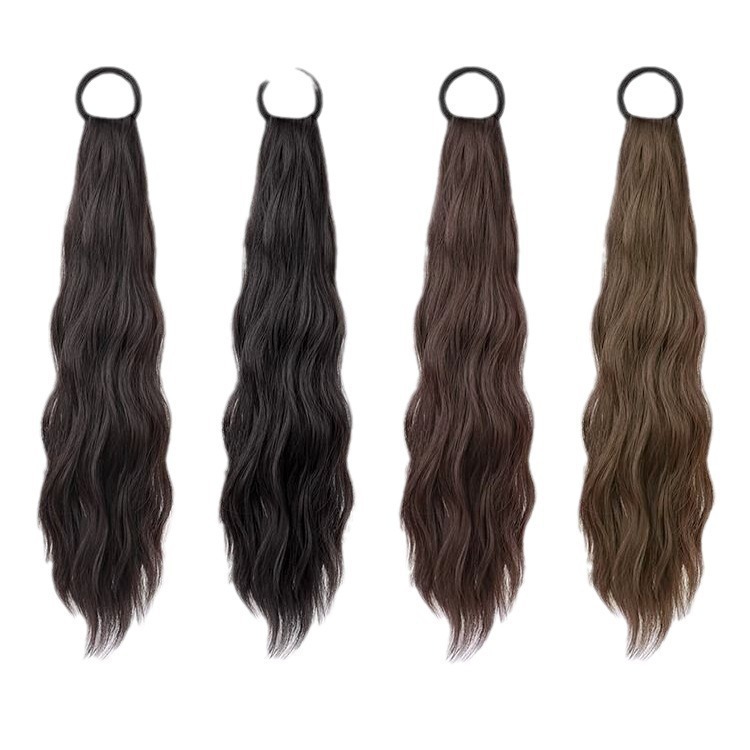 Wig Ponytail for Women with Long Hair, Lazy, Sweet and Cool Artificial Hair, Strap-On Rubber Band, Low-Tied Natural Slightly Curly Fake Ponytail
