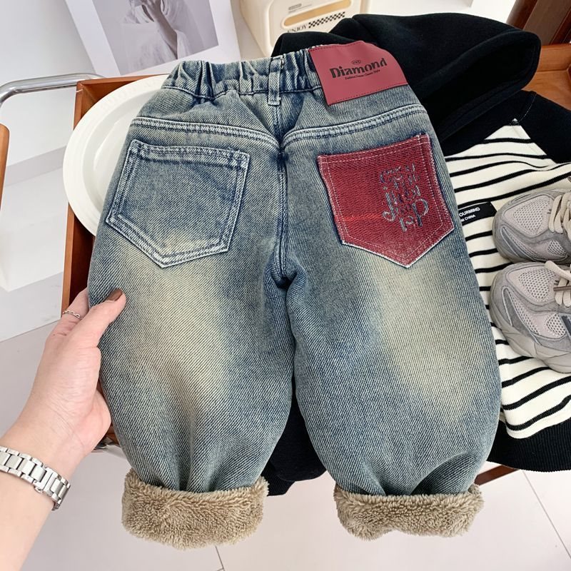Children's Jeans with Alpaca Fleece Lining, Thickened Pants for Boys and Girls, Trendy Baby Pants, New Style