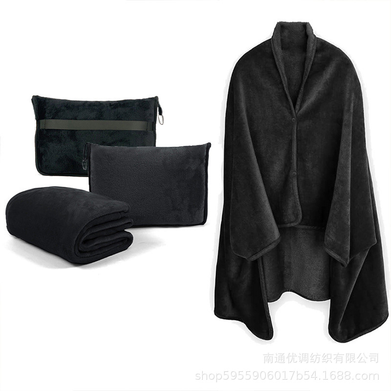 Travel Airplane Bag Lunch Break Shawl Blanket with Buckle Flannel Folding Leisure Blanket Double-Sided Velvet Storage Blanket Ready for Sale