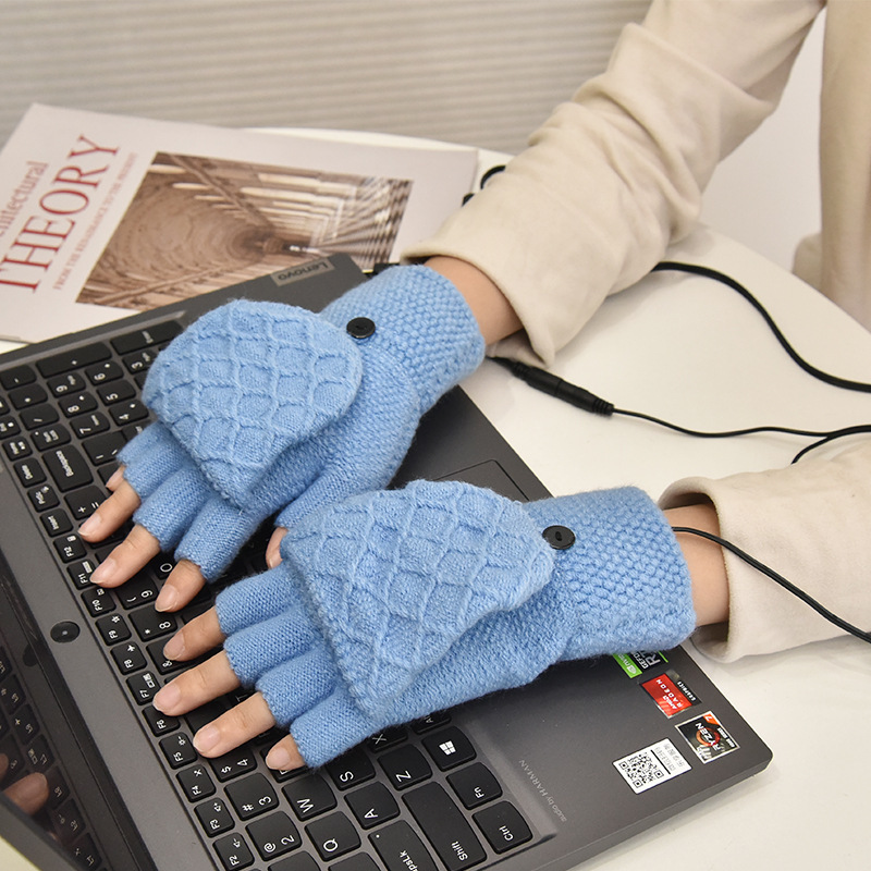 Cross-border USB gloves double-sided electric heating plush gloves removable and washable adjustable temperature warmer computer charging treasure