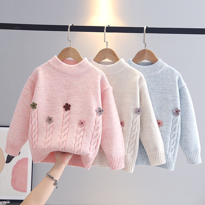 Cross-Border Export Source Factory Spot Wholesale Girls' Knitted Sweaters Outer Wear Round Neck Kidsren's Sweaters Autumn and Winter Kidsren's Clothing