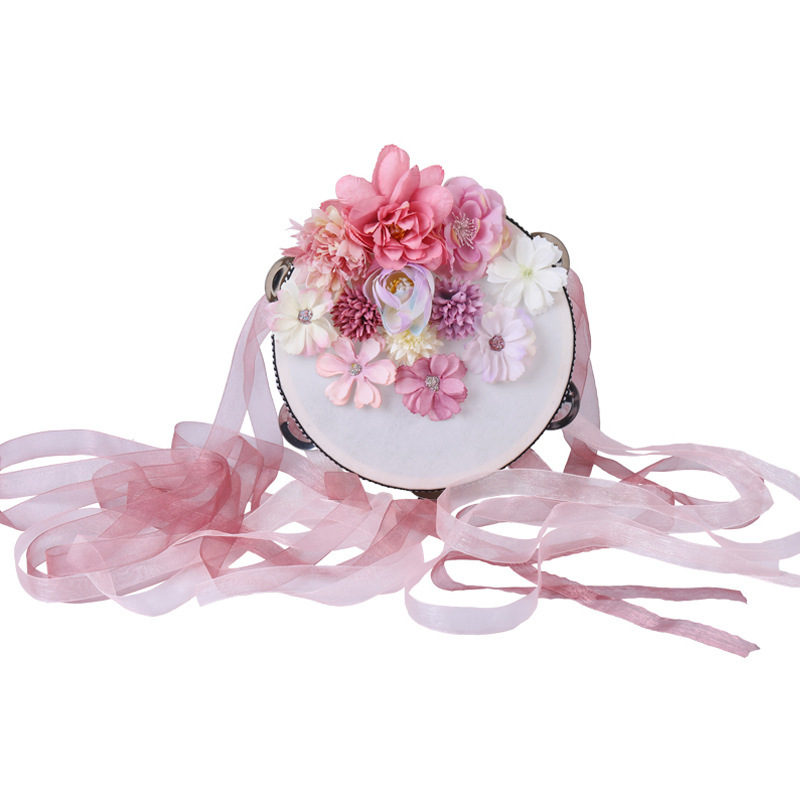 Super Fairy Silk Flower Tambourine Streamer Tambourine Han Dynasty Photo Props Folk Dance Hand Drum Tambourine Dance Performance