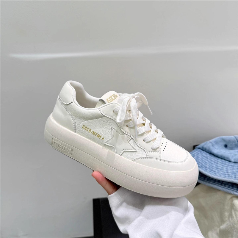 Light Luxury Genuine Leather Korean Style Distressed White Shoes for Women 2025 Spring and Autumn New Star Casual Sneakers Dirty Shoes