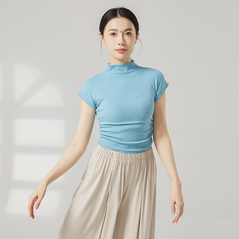 Half-High Collar Slimming Yoga Clothes for Women, Elastic Fitness Clothes, Running Sports Long-Sleeved Tops, Autumn and Winter Classical Dance Clothes