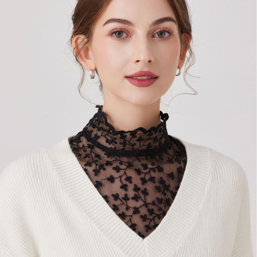 French Lace Elegant Inner Decoration Hollow Lace Fake Collar Matching Fake Sleeves High Collar Cross-Border Manufacturer Wholesale