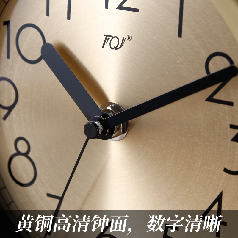 TQJ brass simple clock home desktop clock mute desktop clock fashion table bedside quartz electric wave watch