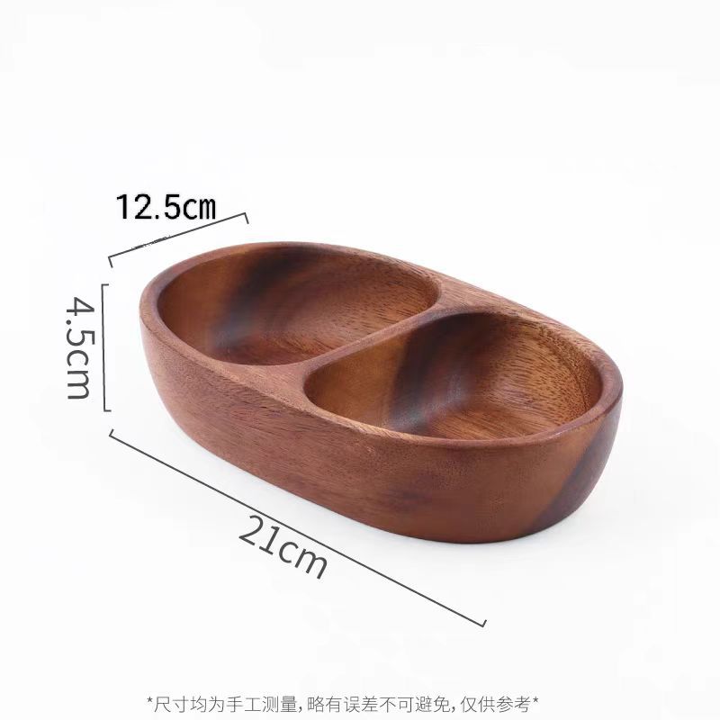 Walnut Small Wooden Boat-Shaped Double-Compartment Bowl Solid Wood Divided Household Snack Plate Fruit Plate Snack Plate