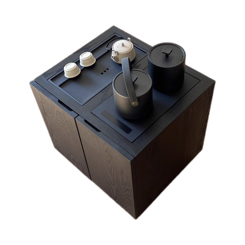 Solid Wood Tea Cabinet Wabi-Sabi Style Living Room Side Table Mobile Tea Table Small Household Solid Wood Coffee Table Kettle Integrated