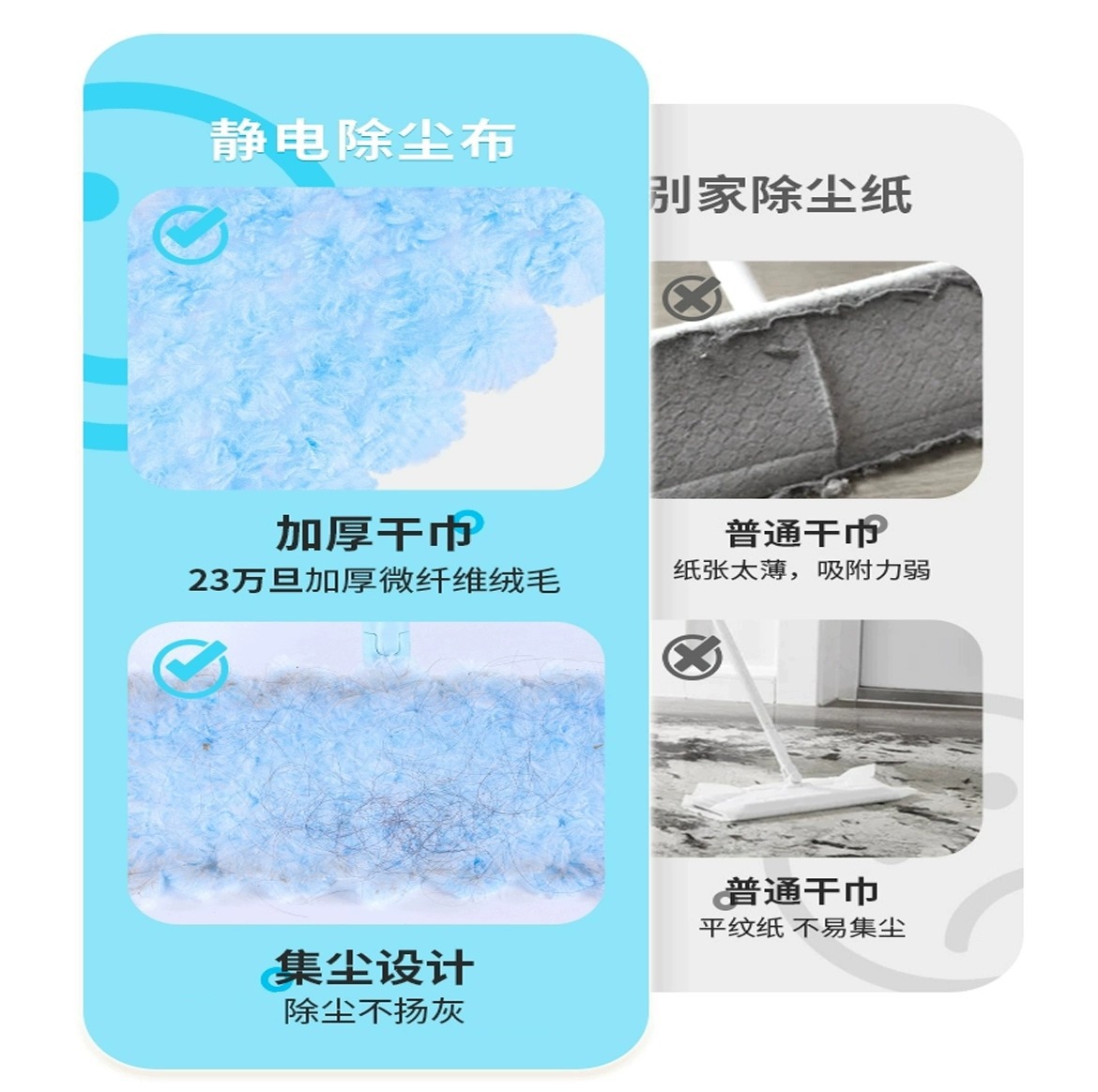 Thickened Long-Pile Electrostatic Dust Removal Mop, Disposable No-Wash Lazy Mop Cloth, Flat Household Cleaning Tool