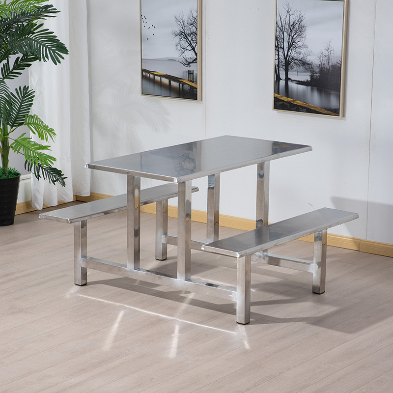 Stainless steel dining table staff restaurant conjoined table and chair dining hall fast food table and chair school student canteen dining table and chair combination