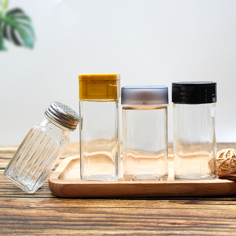 Прозрачная стеклянная банка для приправ с крышкой и отверстиями, для соуса и перца