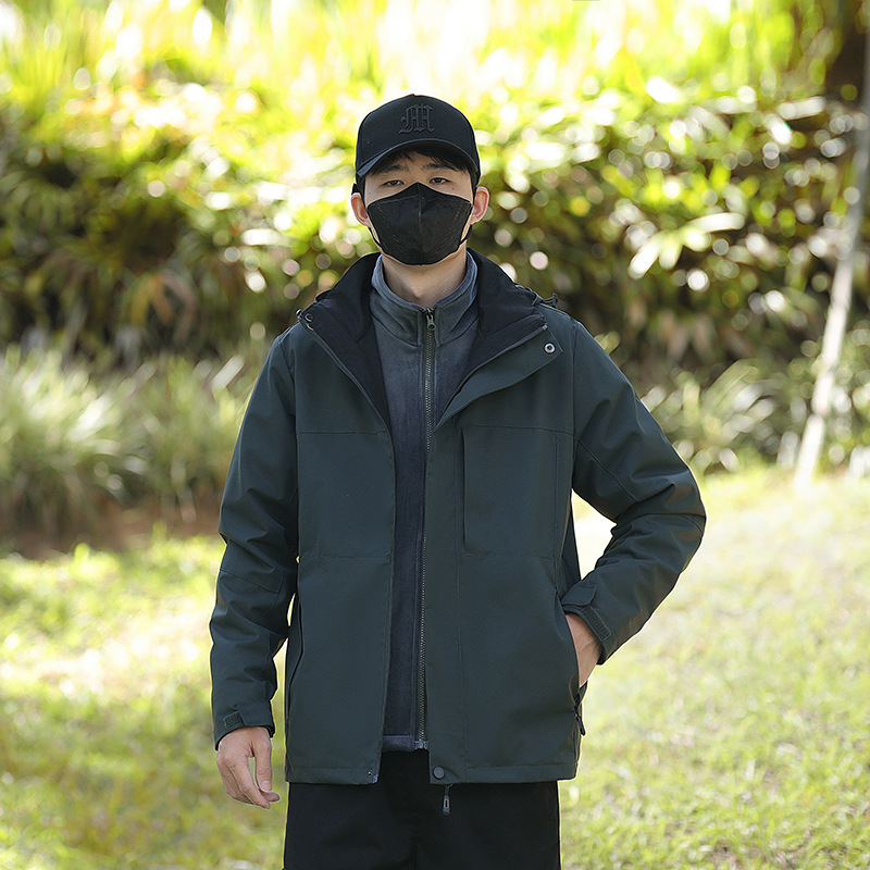 Jacket with Customizable Logo, Workwear, Three-In-One Detachable Coat, Embroidered Workwear, Autumn and Winter Fleece Jacket