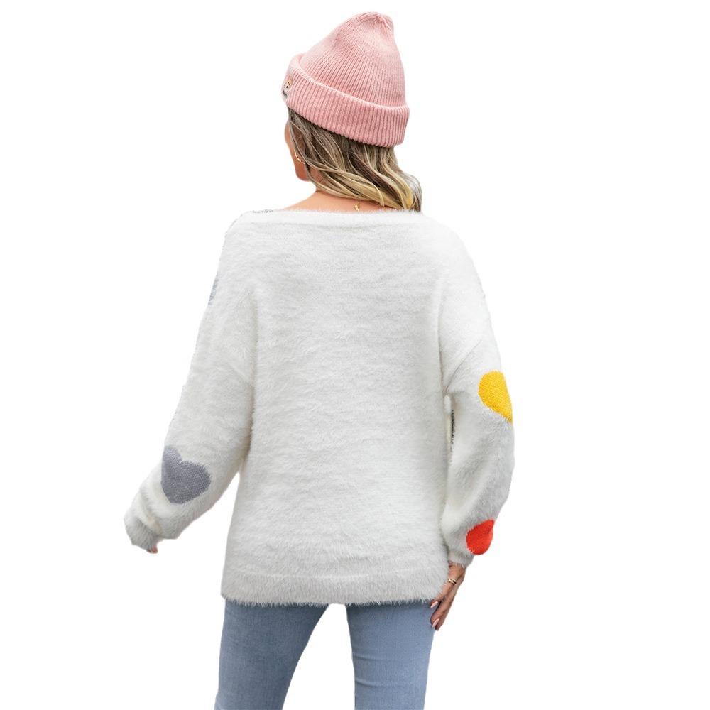 2025 Spring New Style European and American Cross-Border Round Neck Bottoming Shirt Mink Hair Heart Knitwear Knitwear Valentine's Day Knitwear for Women