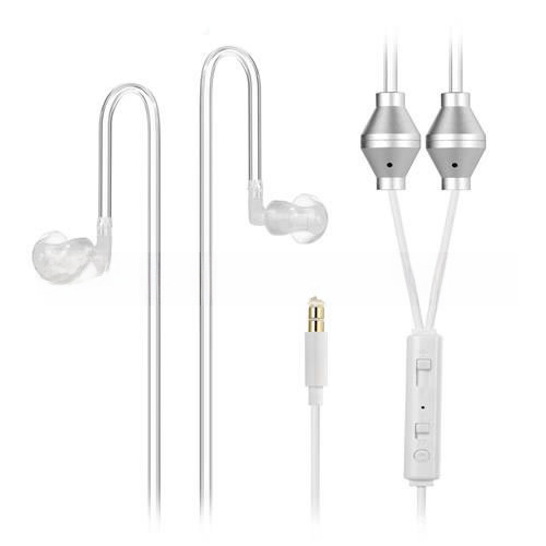 3.5 Mobile Phone Vacuum Radiation-Proof Air Duct Earphones Bilateral with Microphone Catheter Earphones White