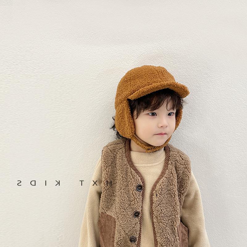 Ins South Korea Baby Solid Color Lamb Wool Lei Feng Cap Children Aged 1-4 Wear Duck Tongue Hat in Autumn and Winter 2022