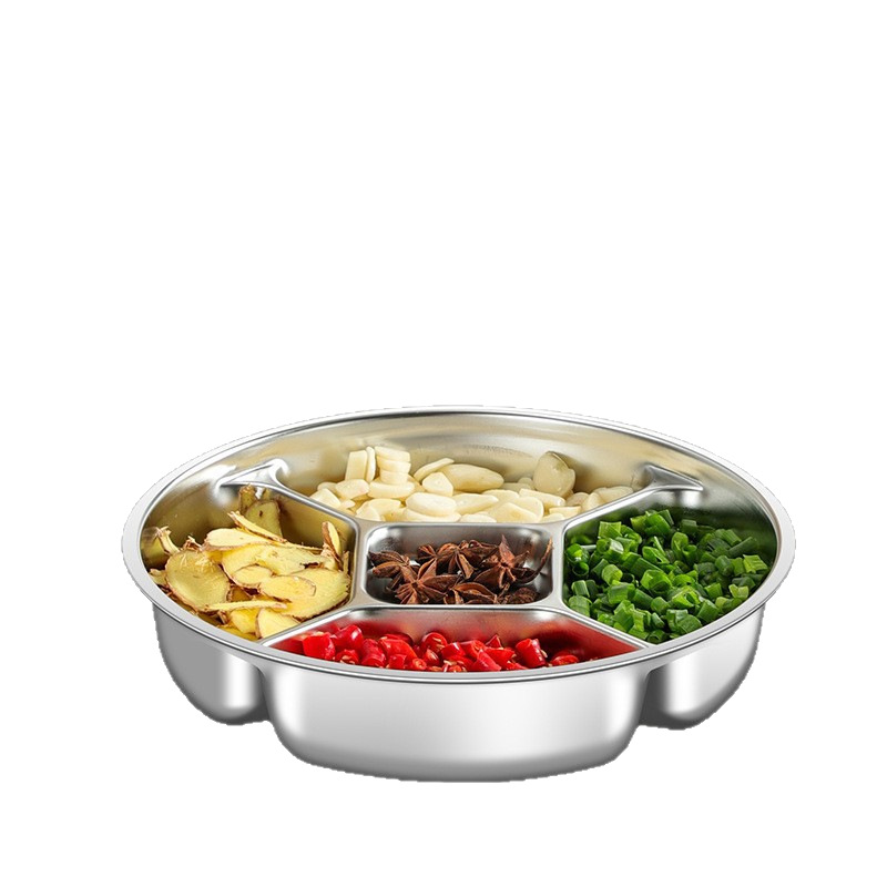 Onion, Ginger and Garlic Preparation Plate 304 Stainless Steel Side Dish Compartment Plate Kitchen Multi-Functional Seasoning Cutting and Portioning Ingredient Plate