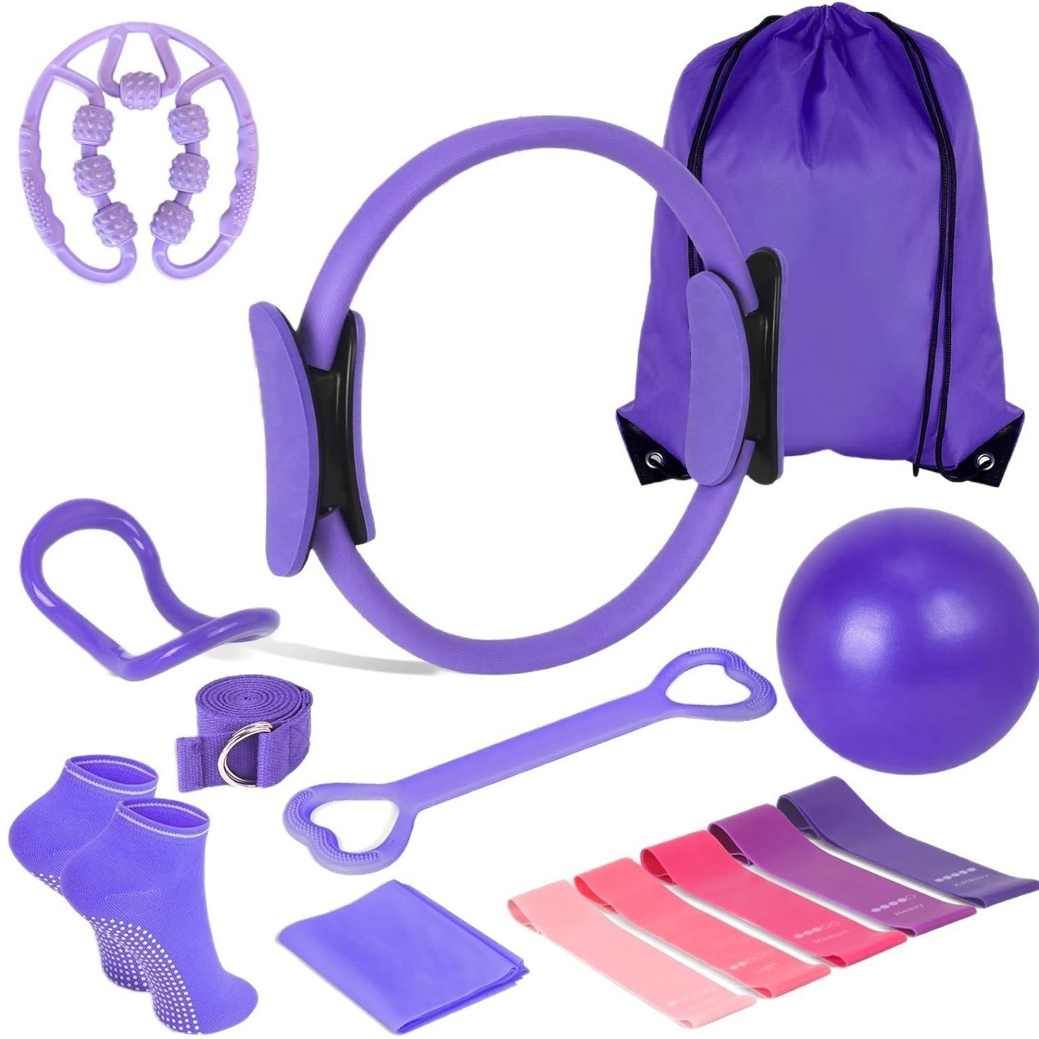 Pilates Circle Five-Piece Set Stretching Auxiliary Belt Latex Tension Belt 25cm Yoga Wheat Tube Ball Yoga Ring Combination Set