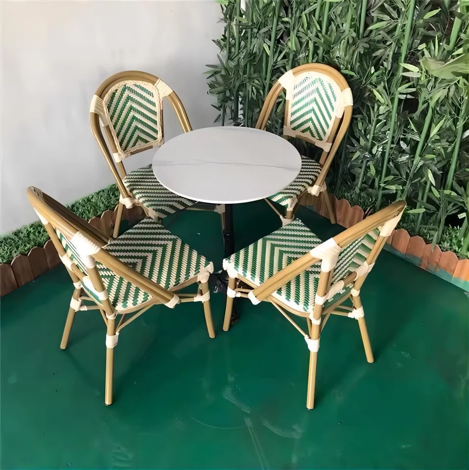 Internet Celebration French Cafe Retro Rattan Chair Hotel Outdoor Table and Chair Outdoor Homestay Balcony Courtyard Single Chair