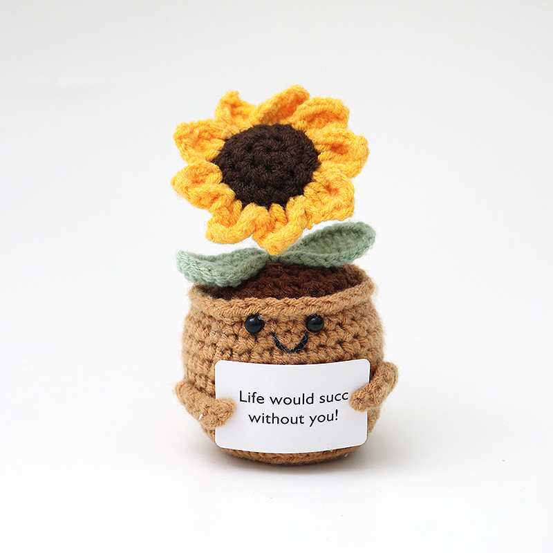 Cross-border New Funny Plants Cross-border Positive Energy Potted Plants Handmade Wool Crocheted Love Doll Ornaments