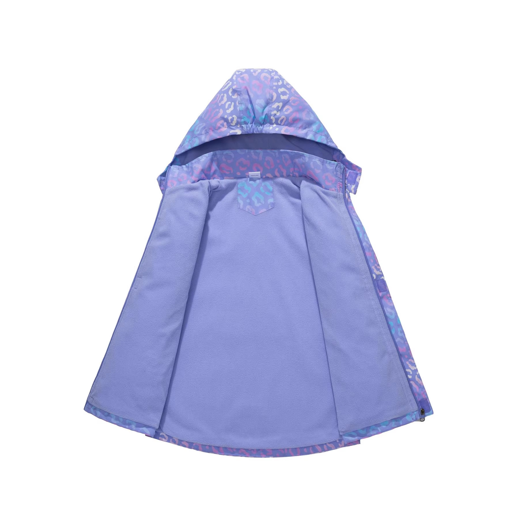 Girls' outdoor waterproof breathable hooded zipper jacket fashionable sports printed gradient leopard print trench coat