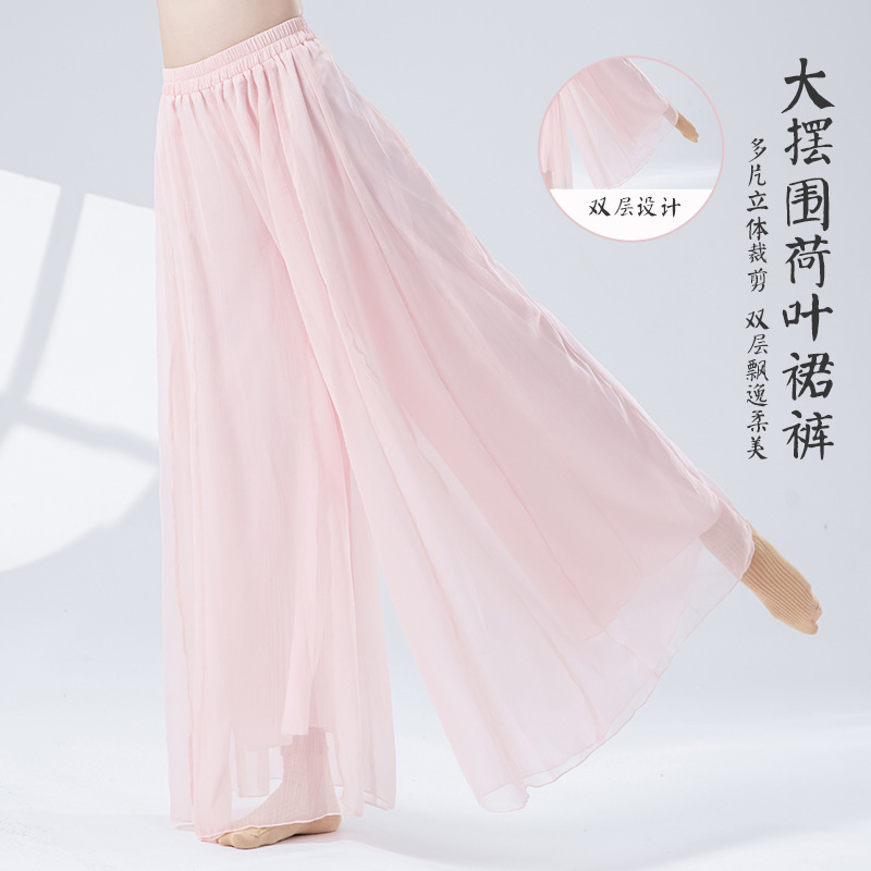 Classical Dance Pants for Women, New Style, Ancient Style, Double-Layer Wide-Leg Pants, Performance Practice Clothes, Chinese Modern Ethnic Dance, Flowing Gauze