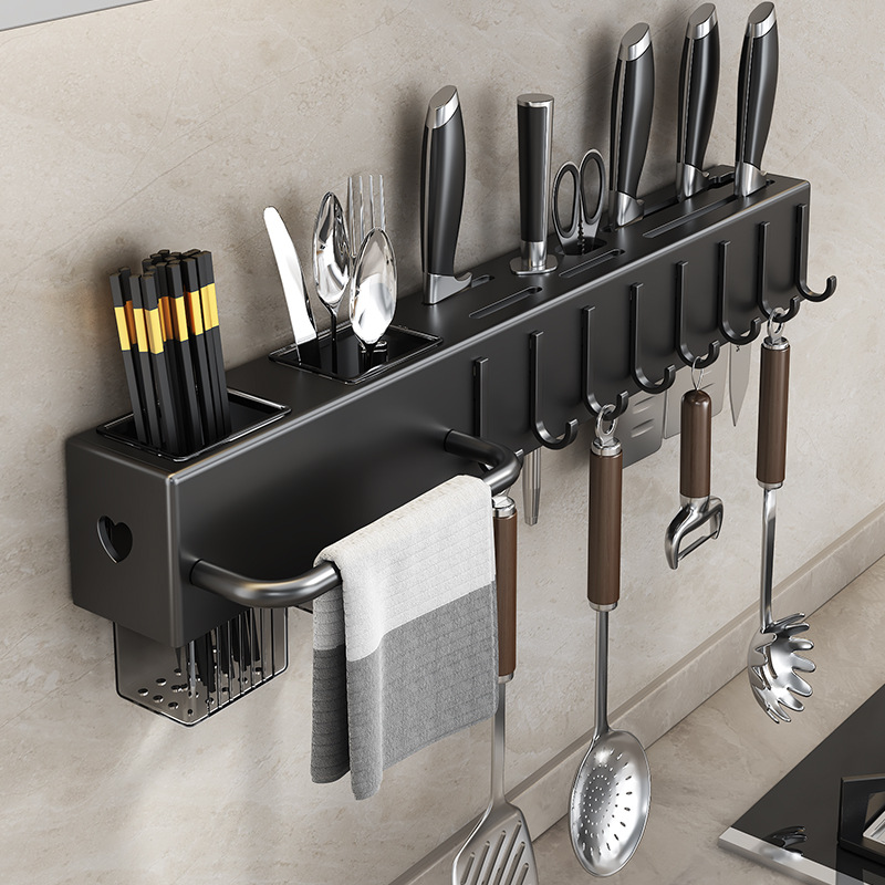 Punch-free kitchen storage rack household wall-mounted multi-functional kitchen knife holder chopsticks knife holder integrated knife storage rack