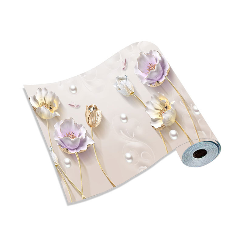 Customized Mural 3D Relief Lotus Wall Covering Stereo Tulip Background Wall Wallpaper Flower Non-Woven Wallpaper Manufacturer