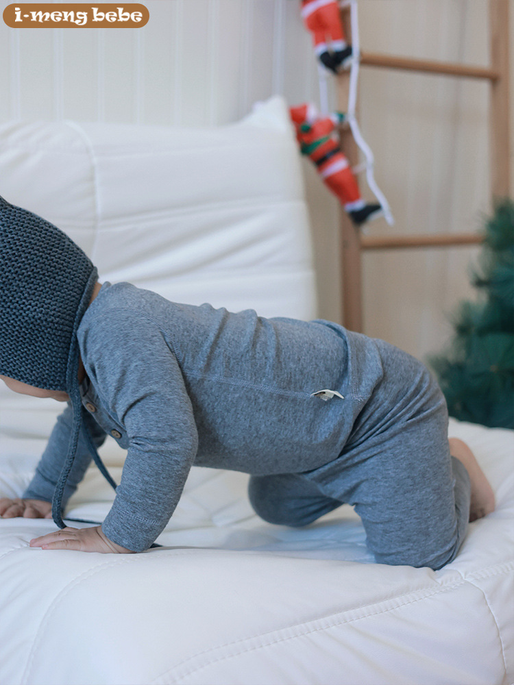 Children's Wool Tencel Class a Seamless Pajamas Spring and Autumn Set Baby Clothes Unisex Baby Loungewear