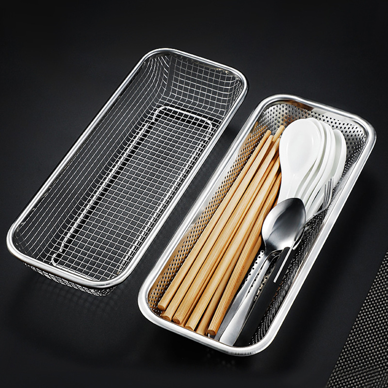 Mesh Basket Square Basket Disinfection Cabinet Chopstick Basket Stainless Steel Draining Tray Vegetable and Fruit Storage Basket Knife and Fork Storage Box Perforated