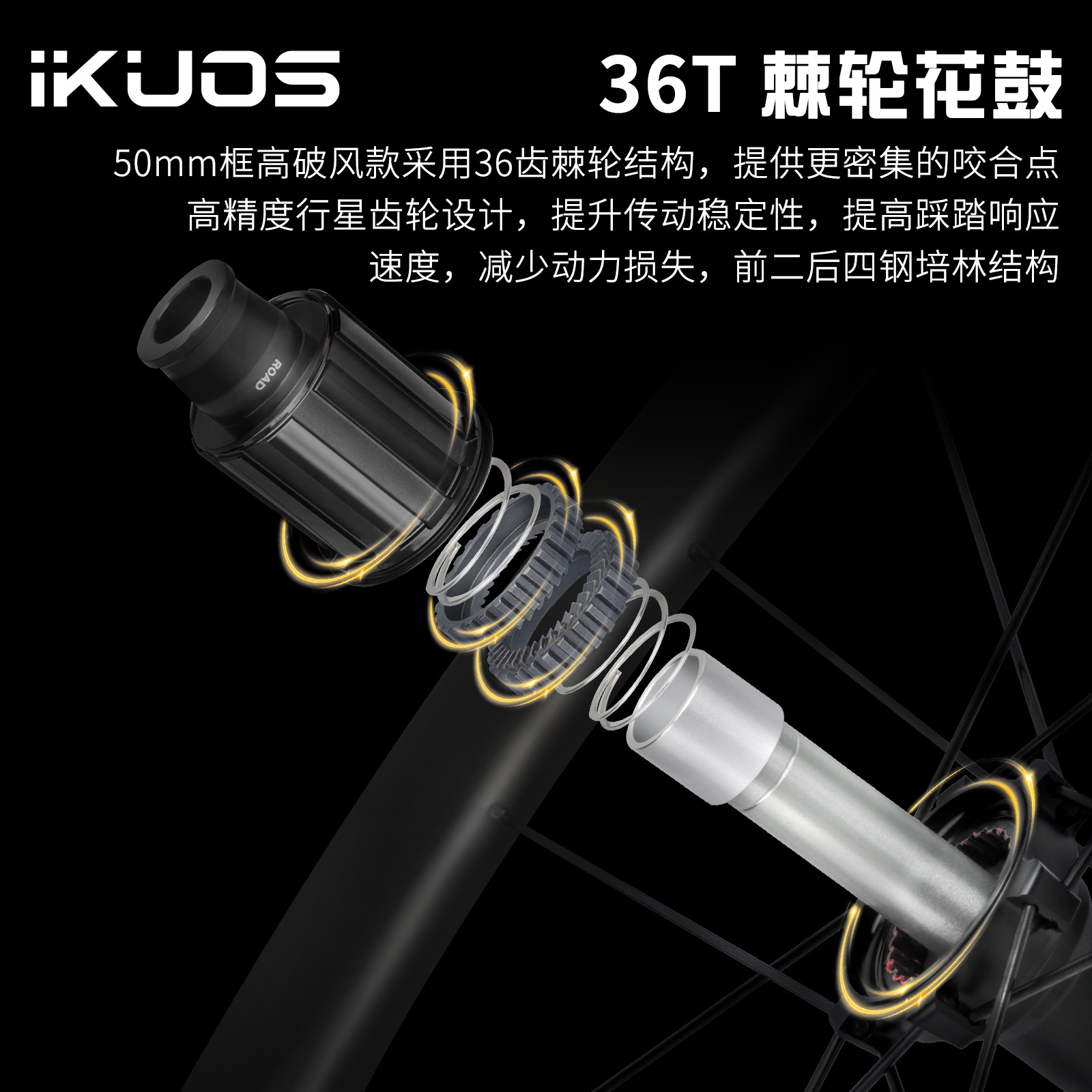 Ikuos High Frame Carbon Fiber Road Bicycle Wheel Set 50/65mm Barrel Axle Disc Brake 36t Ratchet Carbon Knife Hub