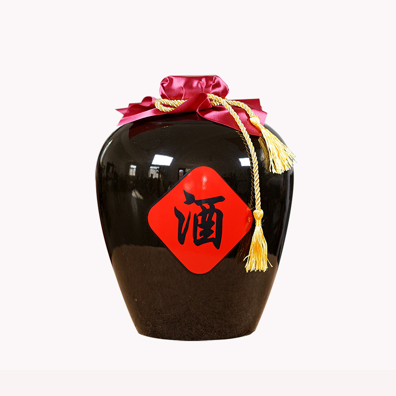 Yixing Ceramic Wine Jar Wine Bottle 1/2/3/5/10kg Baked Flower Wine Black Glaze Light Bottle Ceramic Cover Wine Pot