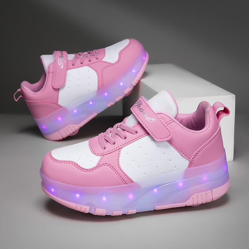 Children's Heelys Shoes Summer Two-Wheel Charging Roller Shoes Adult Skates with Light Wheel Shoes Source Factory