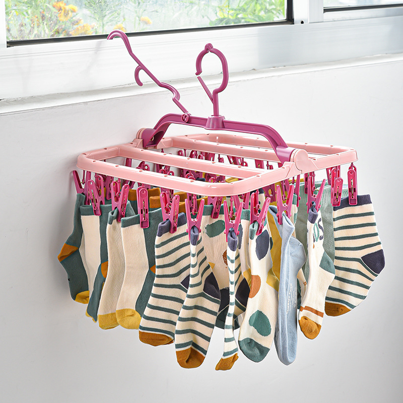 Multifunctional socks rack folding drying hanger balcony dormitory windproof multi-clip underwear baby disc clothes hanger