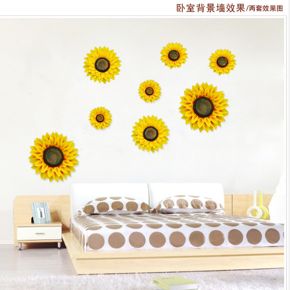 Creative three-dimensional simulation sunflower wall stickers living room bedroom warm romantic plant flower hallway decoration Wall Flower