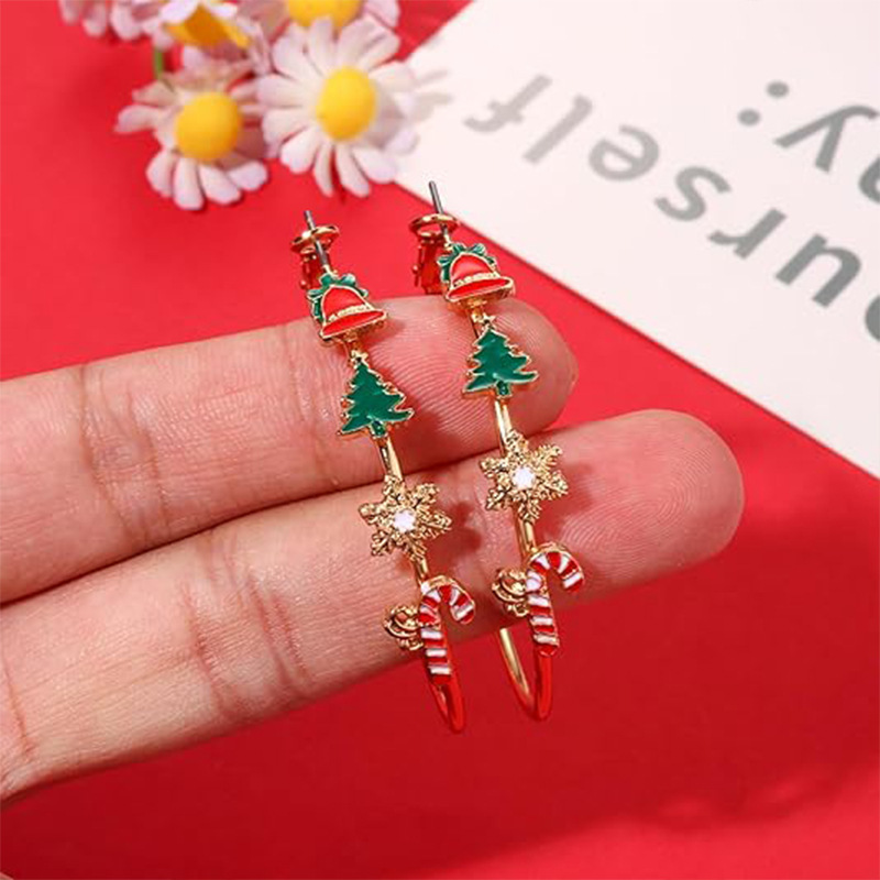 European and American Christmas holiday earrings Christmas tree snowflake Santa Claus big ear ring holiday party party earrings ear ring