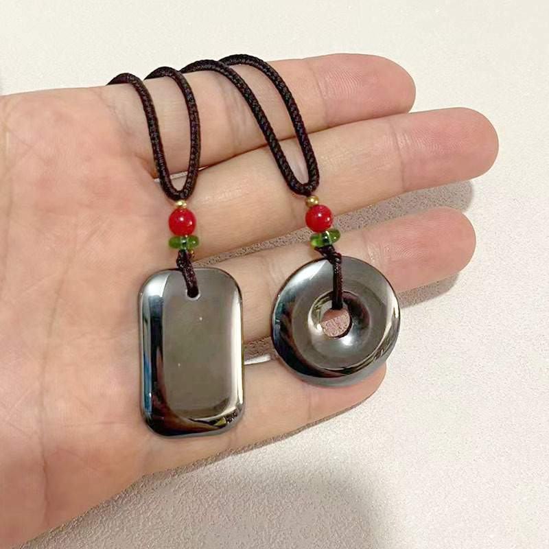 Terahertz Energy Stone Magnetic Therapy Black Gallstone Necklace Long Safe Buckle No Incident Brand Couple Necklace Gift for the Elderly