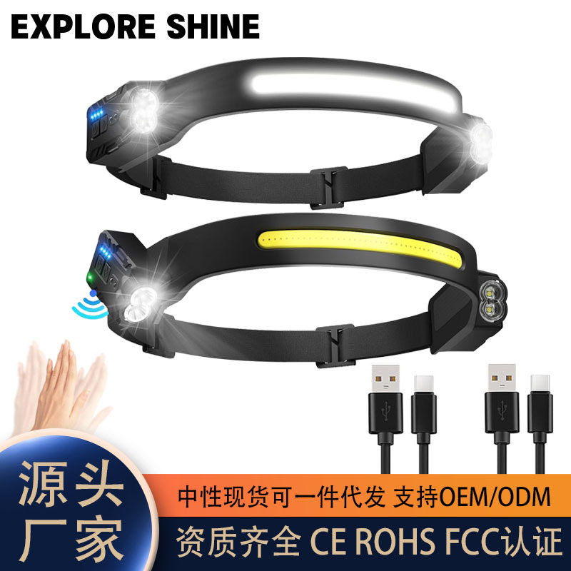 Кросс-бордерный новый регулируемый фонарь с двойной головкой, перезаряжаемый, для ночного бега и кемпинга