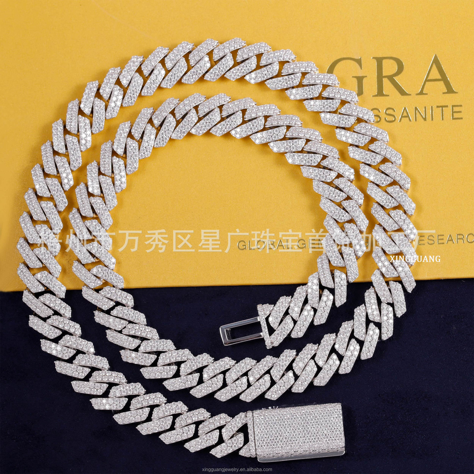 Подвеска S925 серебро двойная кубинская цепочка 12мм с моиссанитом в стиле хип-хоп оптовая продажа мужских украшений
